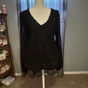 Miss Me Black Sequin V-Neck Sweater